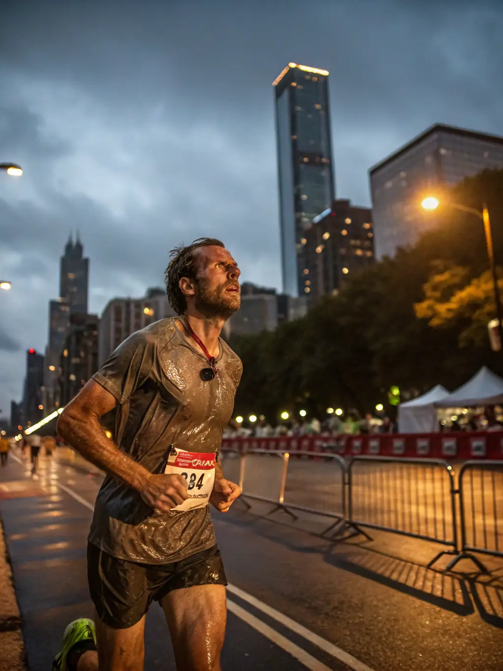 A road runner participating in a marathon, focusing on maintaining consistent pace and efficient form.