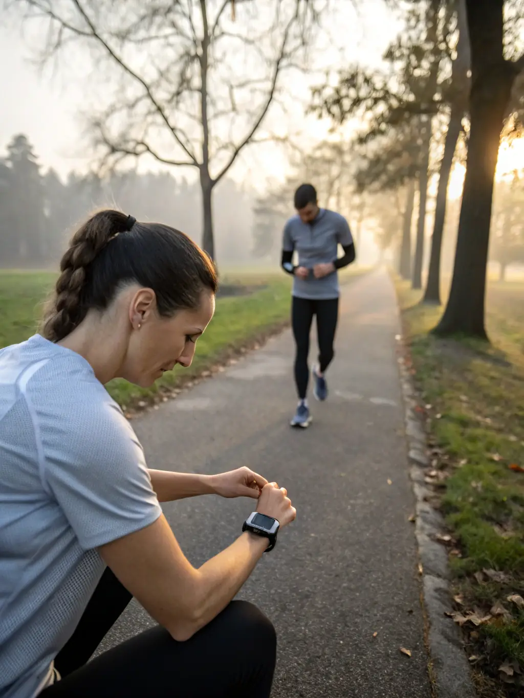 A runner is wearing a heart rate monitor and GPS watch, with data being displayed on a laptop screen for analysis.